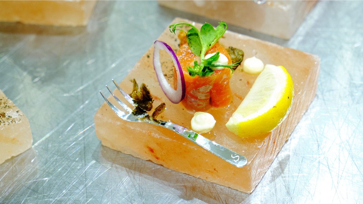 Cured Trout on a Salt Block with Baby Greens, Emulsion and Caviar Recipe